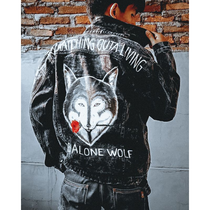 Galfinc Jaket Jeans Custom Lukis Painting Handmade