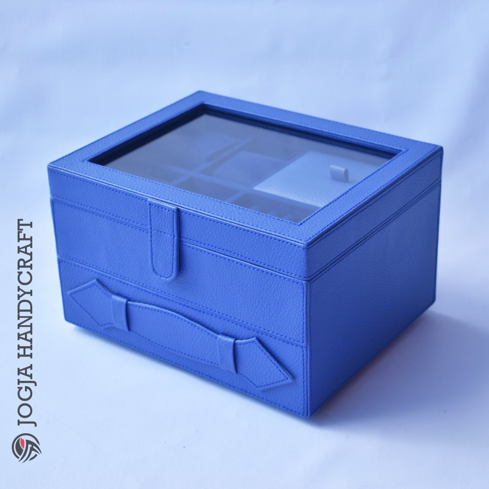 Kotak Tempat Jam Tangan Jumbo isi 4 mix Tempat Perhiasan Tingkat Biru