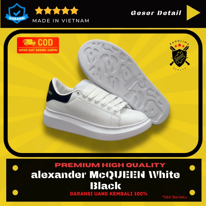Sepatu Alexander McQUEEN White Black Sneakers Pria Wanita Sneaker Fashion Runing Import Premium Original