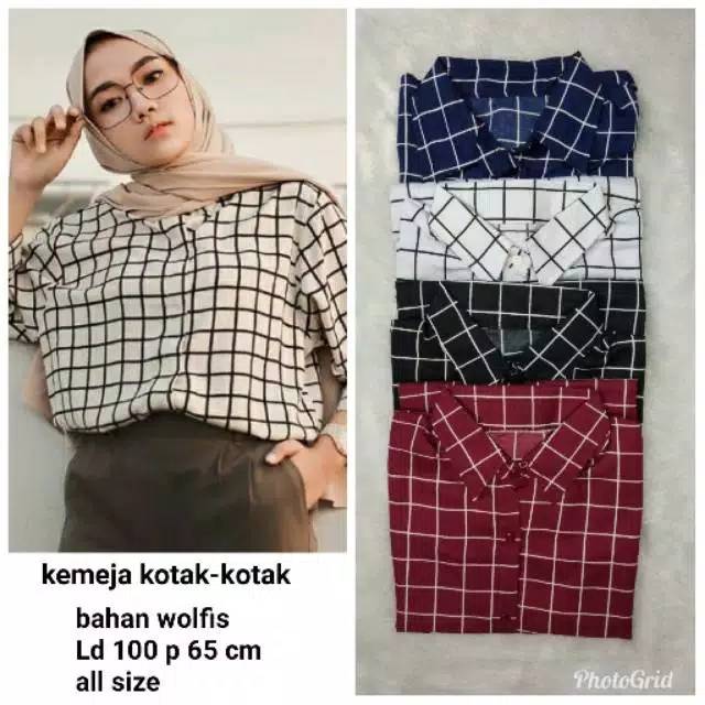 kameja motif kotak..bahan monalisa wolfis