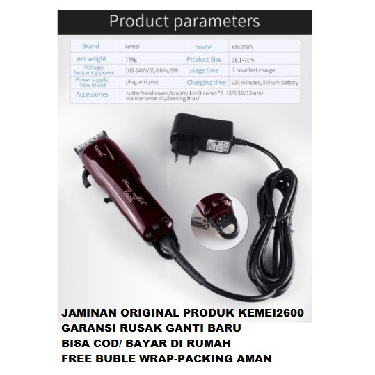 ORIGINAL 100% KEMEI cliper mesin alat potong cukur rambut listrik portable ces cas batre anak bayi