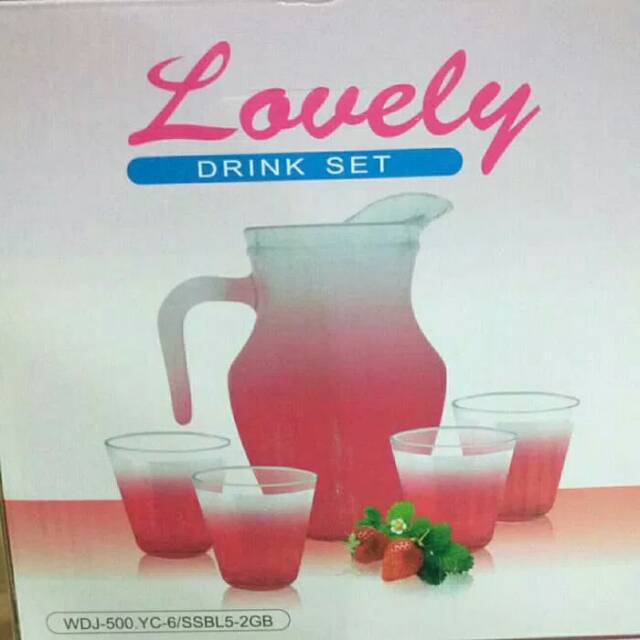 Teko set kaca / Pitcher set warna-warni Kedaung Lovely mini set 5 pcs