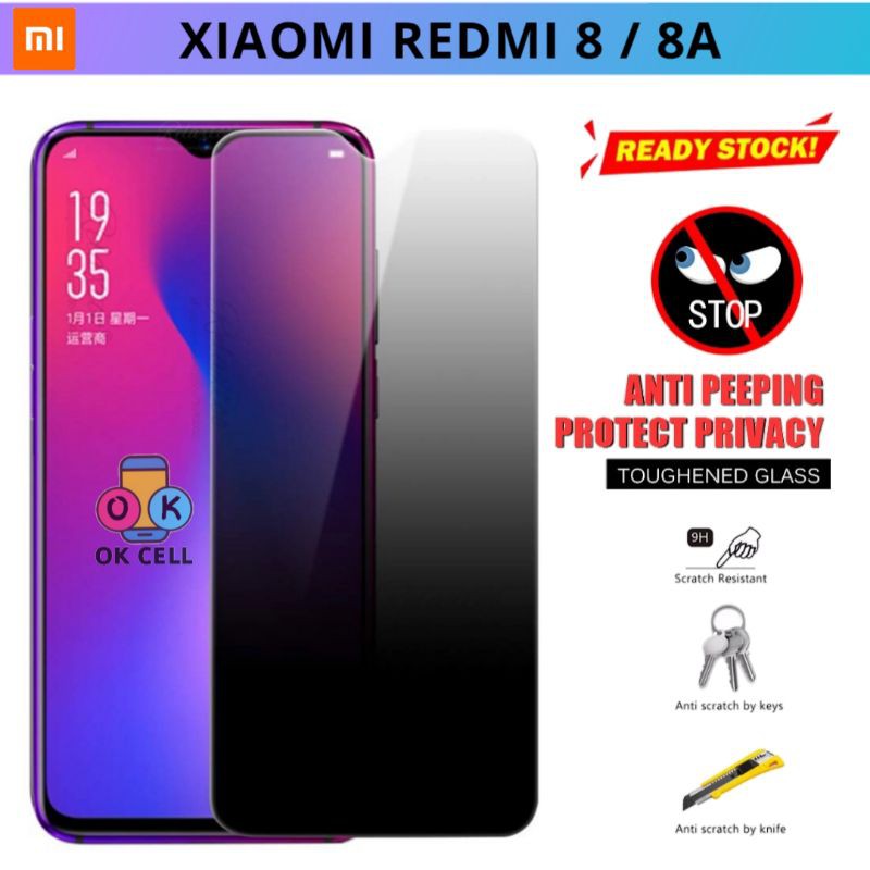 Tempered Glass Anti Spy Xiaomi Redmi 8.8A TG Anti Gores Hitam Full Layar Screen Protector Premium