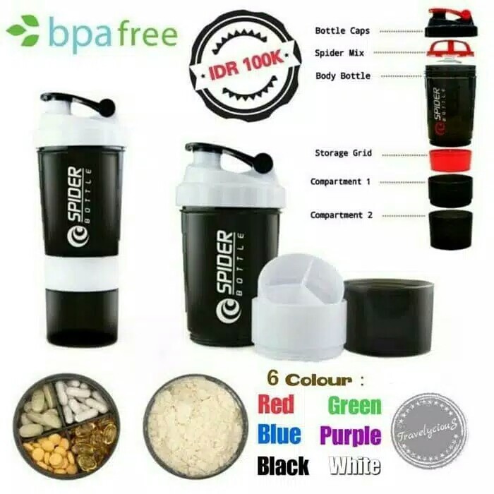 Botol Minum Shaker Spider Fitness Gym Botle Shaker Spider 600 Ml