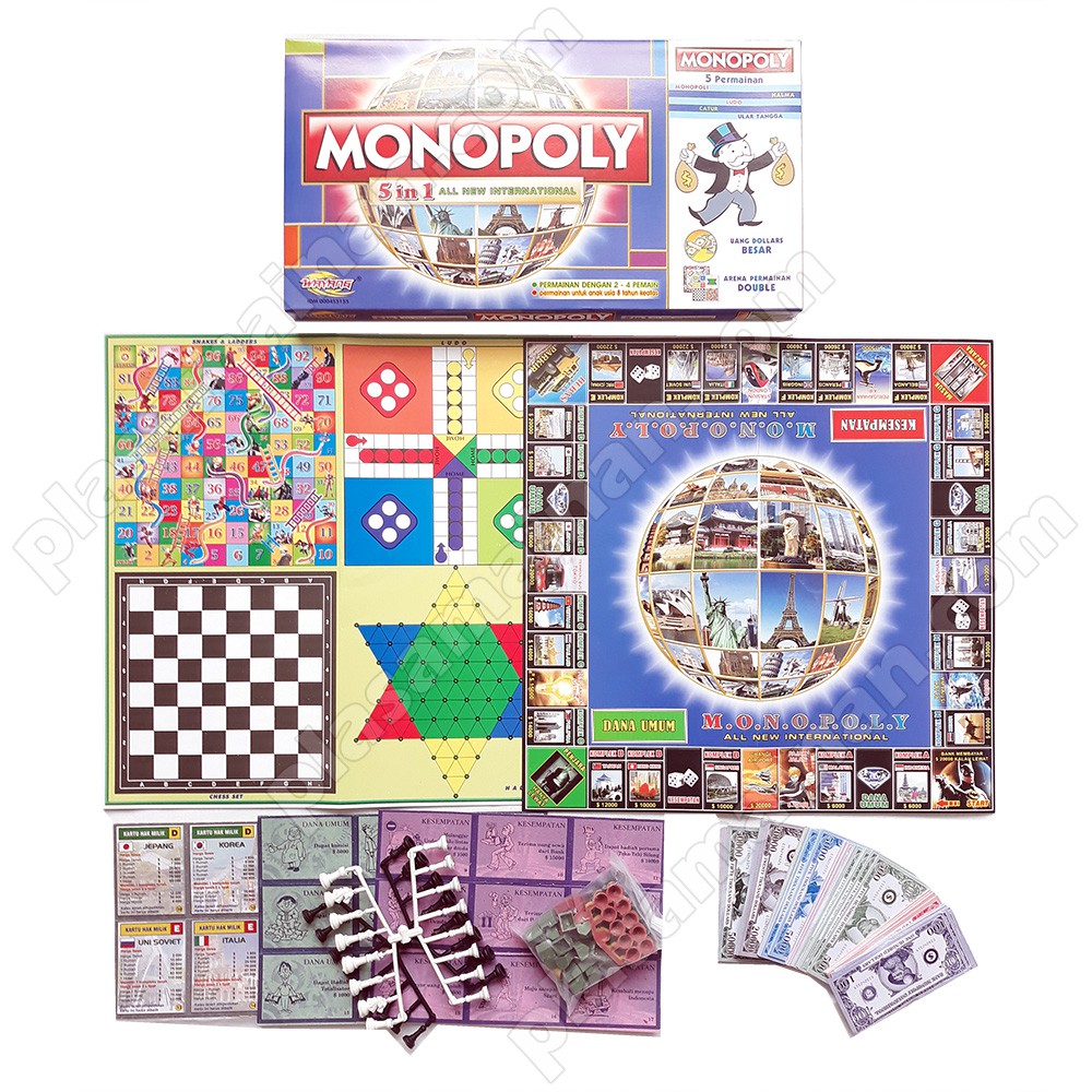 Monopoly 4 in 1 International ( Monopoli,Halma ,Catur Ular tangga, Ludo )