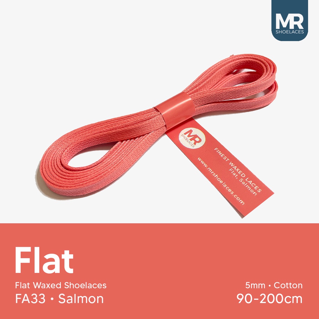 Original MR Shoelaces FA33 Salmon (Salem) - Tali Sepatu Lilin 5mm Gepeng Flat Pipih (Waxed Laces) 90cm 100cm 120cm 150cm 200cm - Premium Shoelace Gepeng