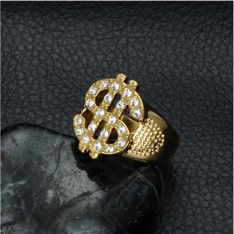 QD Perhiasan Cincin Vintage Punk Desain Tanduk Dollar US untuk Pria