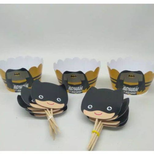 cupcake topper wrapper batman / hiasan cupcake batman / hiasan pembungkus cupcake batman kids