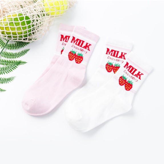 KK-17 kaos kaki cotton strawberry milk susu stroberi kawai korea idol japan socks