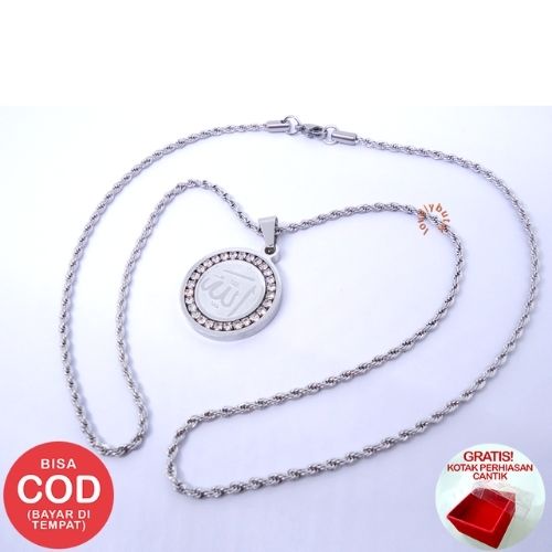 Lovelybutik - Kalung muslim Titanium Anti Karat Fatimah Kalung Wanita Islami Ukuran 60 Cm Rantai Kalung Tambang BONUS KOTAK PERHIASAN