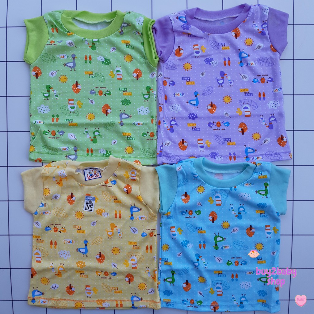 Kaos Oblong Bayi Belva Full Print Warna bayi usia s.d 1 Tahun isi 4 PCS