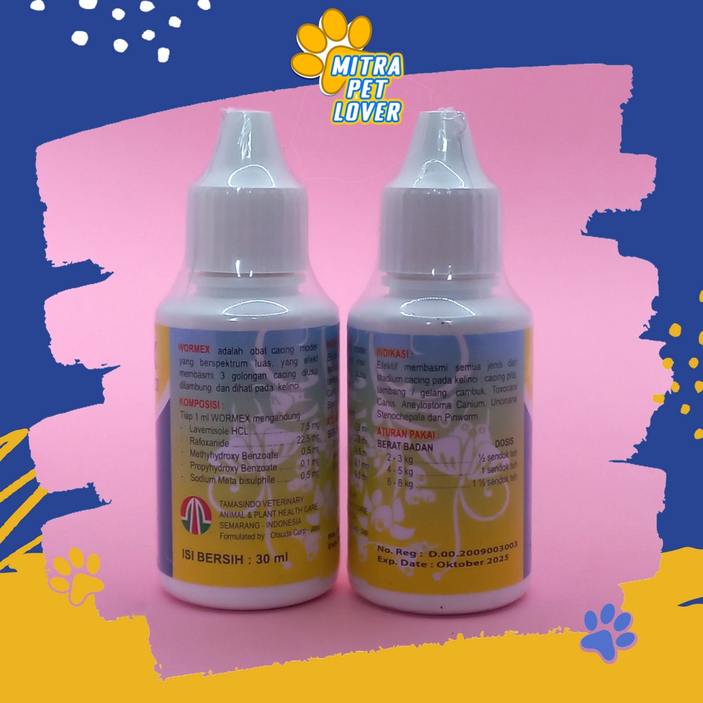 OBAT CACING KELINCI - WORMEX 30 ML ORIGINAL - BASMI CACING PITA , GELANG , CAMBUK DI USUS LAMBUNG &amp; HATI RABBIT AMAN SEHAT - MURAH GARANSI ASLI KUALITAS - PET ANIMAL HEALTHCARE &amp; VETERINARY TAMASINDO OBAT KESEHATAN &amp; VITAMIN TERNAK HEWAN MITRAPETLOVER