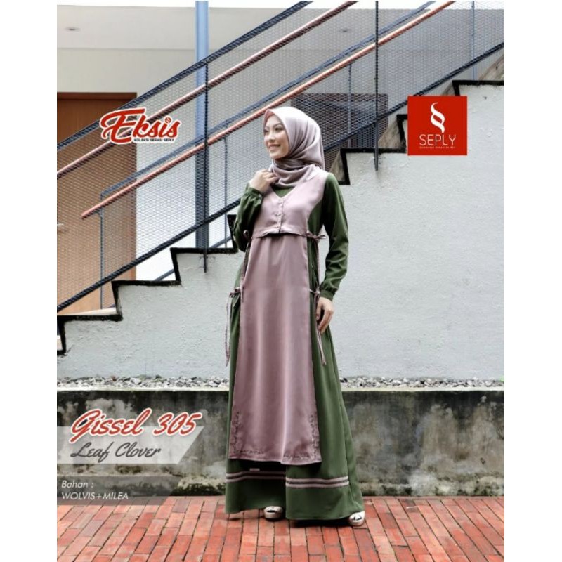 SEPLY Gamis Gissel 305 - Leaf Clover / Blue Mirage #Eksis 154 #Baju Remaja Dewasa Busui Premium #COD