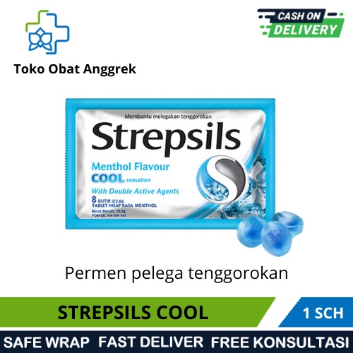 STREPSILS COOL ISI 8 BUTIR PER SACHET/MELEGAKAN TENGGOROKAN