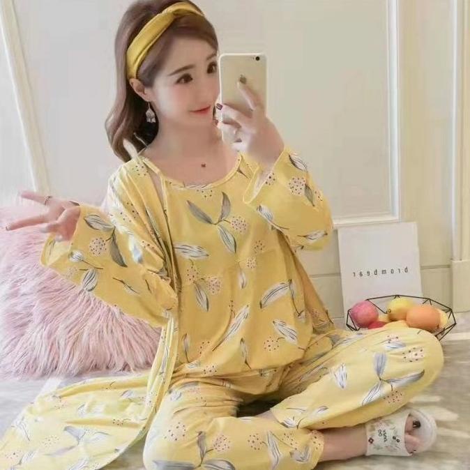 Baju Tidur Cantik Piyama Import Korea Set Kimono 3In1