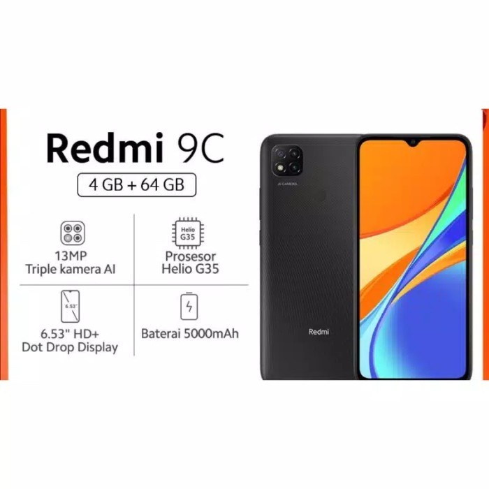 Xiaomi Redmi 9C (4GB+64GB) DotDrop 6.53&quot; HD+, Baterai 5000mAh, Helio G35, 13MP Kamera Garansi Resmi