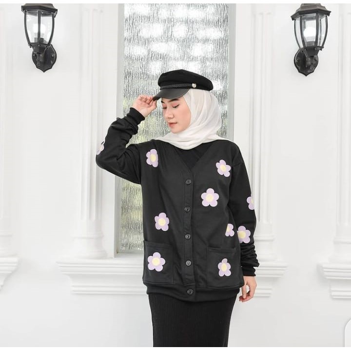 Sweater Wanita Grosir - Purple Flower Outher