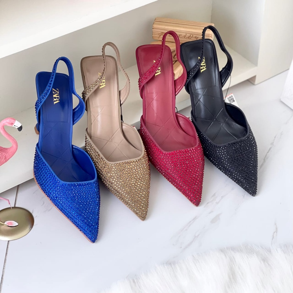 SANDAL WANITA ZS-3394 SHIMMERY SLINGBACK HEELS 9CM