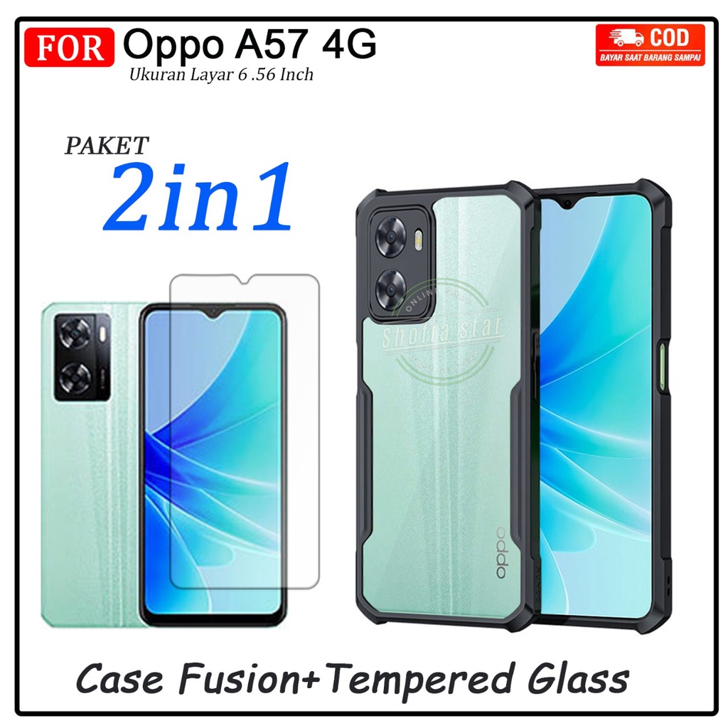 PROMO 2IN1 CASE OPPO A57 4G SOFTCASE SHOCKPROOF TRANSPARAN CAMERA PROTECT CASING