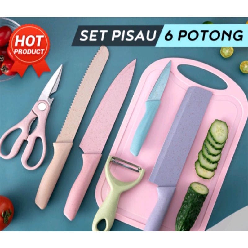 Pisau Set Warna Warni 6 in 1 Jerami Kitchen Knife EVCRIERH
