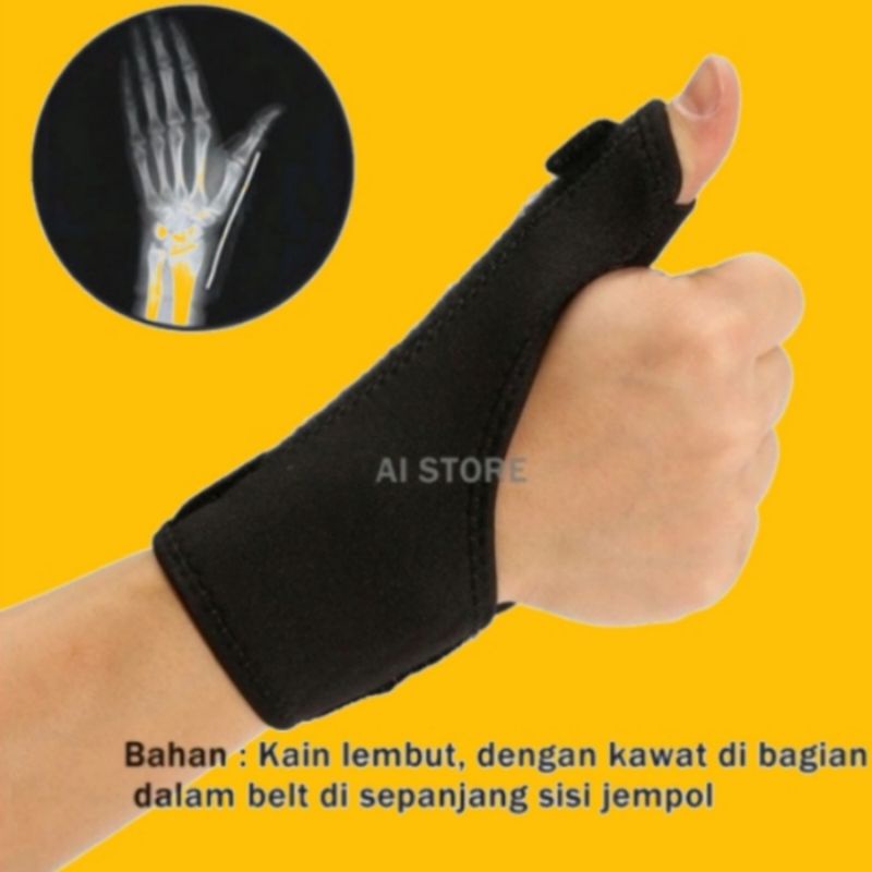 Thumb Splint Wrist Band De Quervain Support Fingger Hand Jempol Tangan Pergelangan Tangan Velcro Terapi Jempol Pelurus Jempol Membantu terapi cidera jari / Wrist Thumb Support / Deker Ibu Jari / De Quervain / Arthritis / Stabilizer / Splint / Orthosis