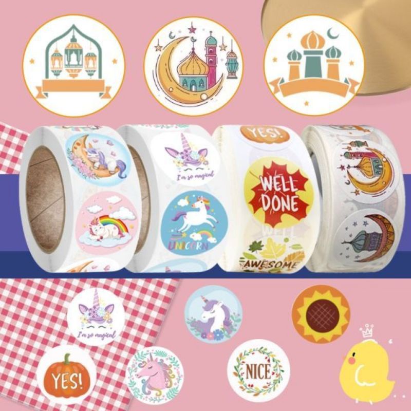 

500 Pcs Stiker Label /Stiker Pujian Untuk Anak Sekolah /Label Guru Murid Tugas Sekolah/Sticker Reward anak /Stiker Label 1 roll (500 pcs) / Roll Stiker Motif Kartun Unicorn untuk Dekorasi / Stiker Amplop /Sticker Label Nilai Binatang Lucu 500pcs