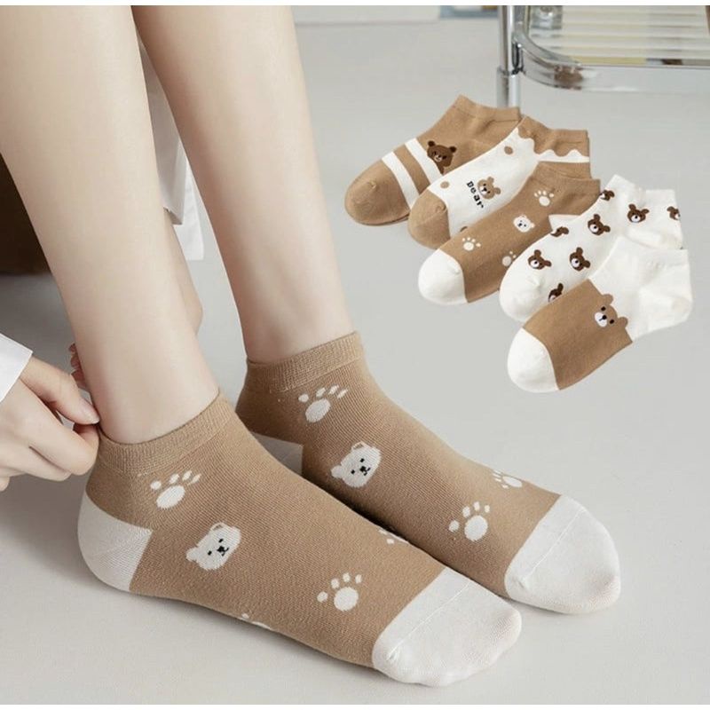 [COD] Kaos Kaki Pendek Import Semata Kaki Motif Beruang  Coklat Kaos Kaki Wanita Pendek Semata Kaki Kaos Kaki Fashion Import