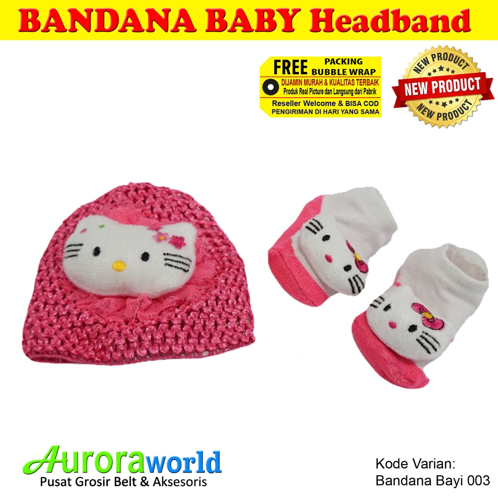 Auoraworld Baby Headband Bandana SET Bando Bayi + Kaos Kaki Bayi Premium Motif Hello Kitty Import Quality