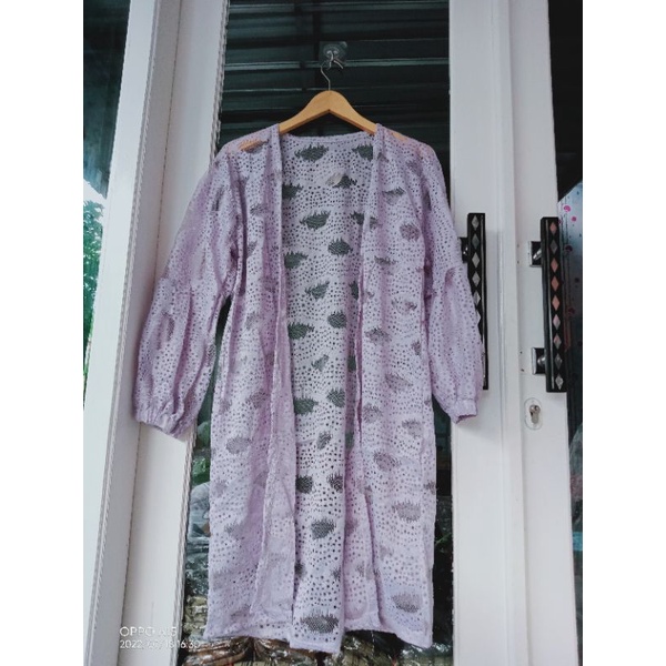 KARDIGAN BRUKAT LENGAN BALON/PROMO LONG OUTER BRUKAT-Soft lilac