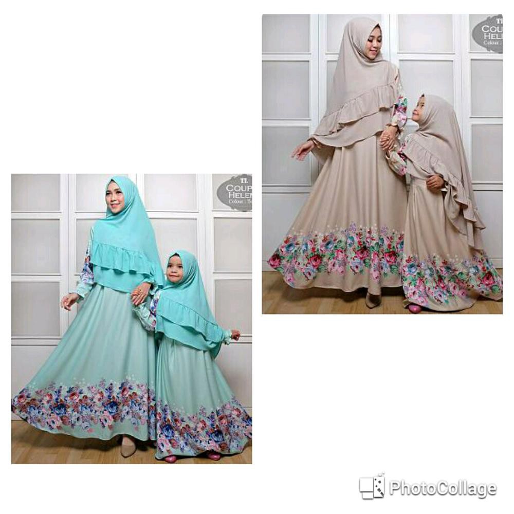 top Tk Cp Mom Kids helena couple ibu anak perempuan gaun pesta hijab baju muslim gamis syari navy p