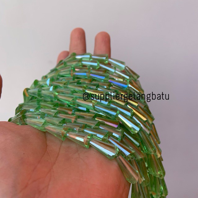 kristal terompet 16 x 10mm soft green quart crystal rajut bahan PAGODA