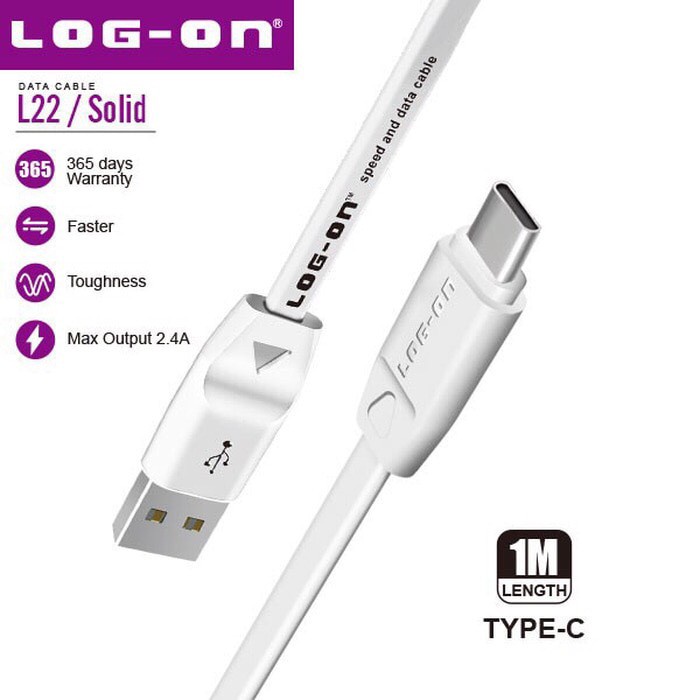 KABEL DATA SOLID SAFE SPEED LO-L22 TYPE C USB CABLE - FLAT SERIES 3 METER - LOG ON