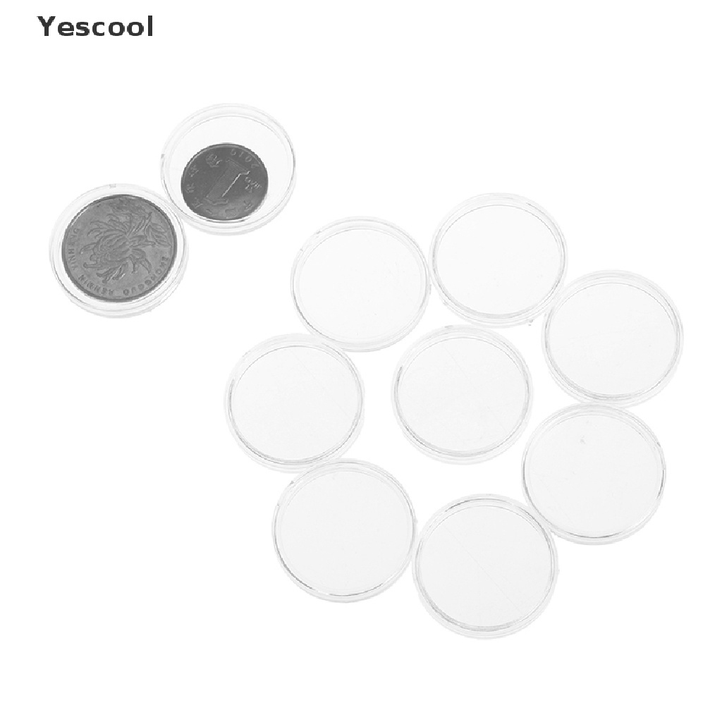 Yescool 10Pcs 26mm Tempat Koin Bentuk Kapsul Bahan Plastik Transparan