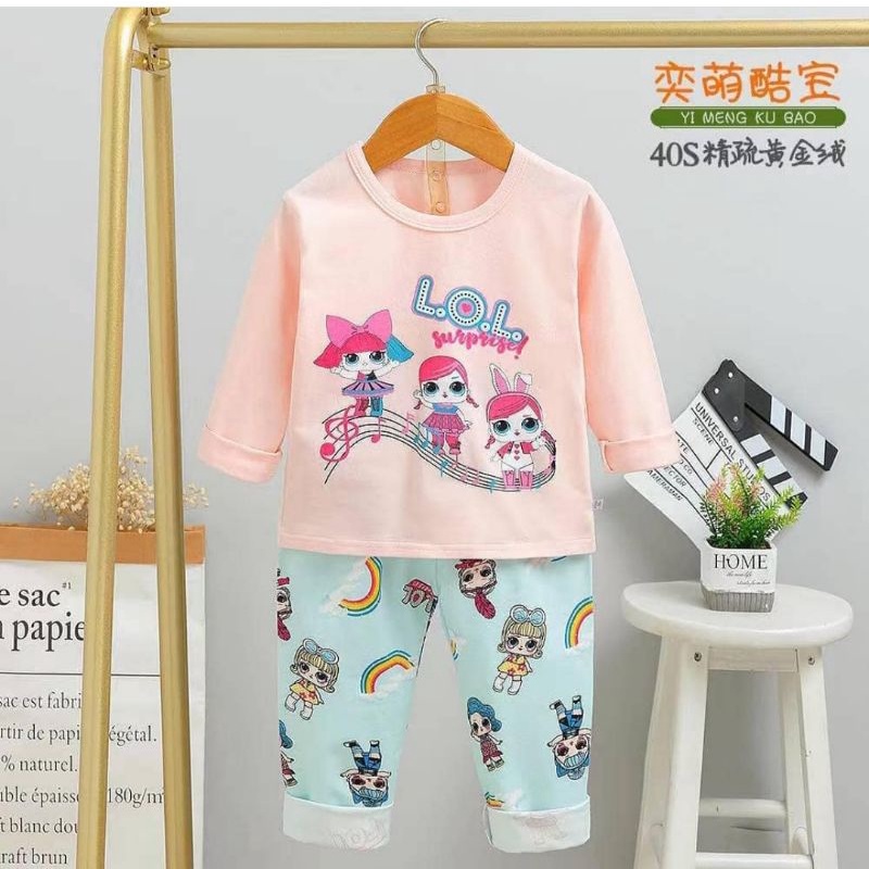 setelan baju tidur anak perempuan import motif LOL/setelan piyama anak perempuan impor motif LOL/set