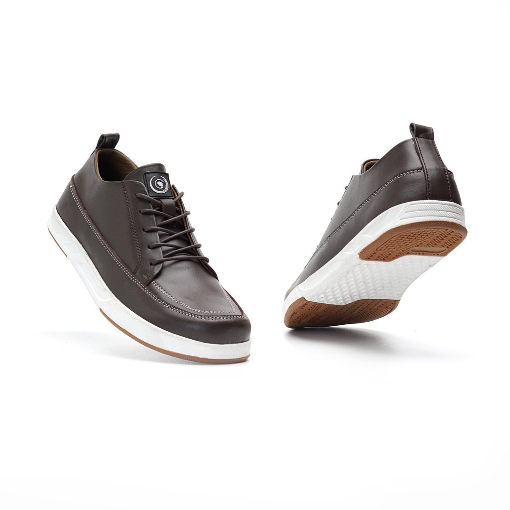 JERRICK BROWN ORIGINAL x GREATA Sepatu Sneakers Kulit Sapi Asli Coklat Putih Pria Kets Tali Casual Jalan Santai Hangout Main Nongkrong Kondangan Sekolah Kuliah Sporty Distro Fashion Simple Sport Shoes Premium Genuine Leather Skate Footwear Keren Terbaru