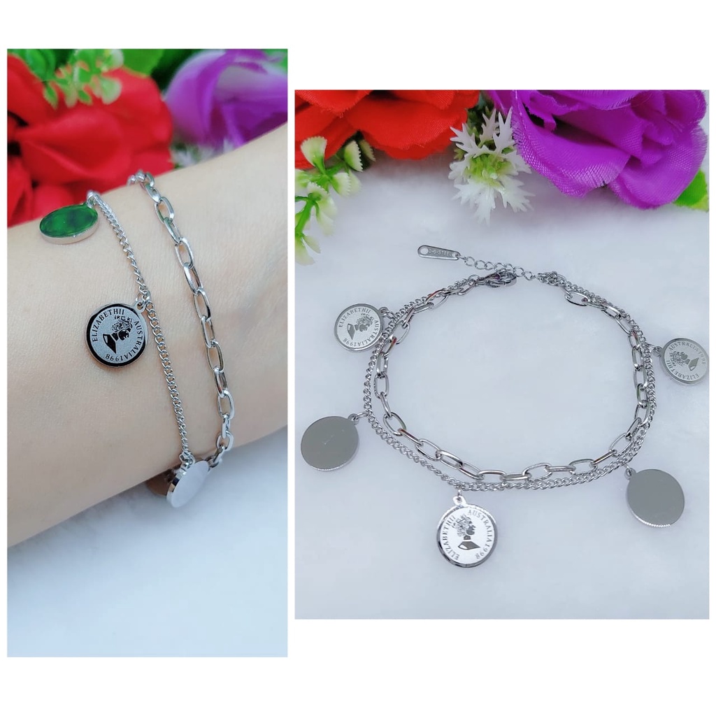 Gelang titanium dobel rantai perhiasa fashion 0421-0423