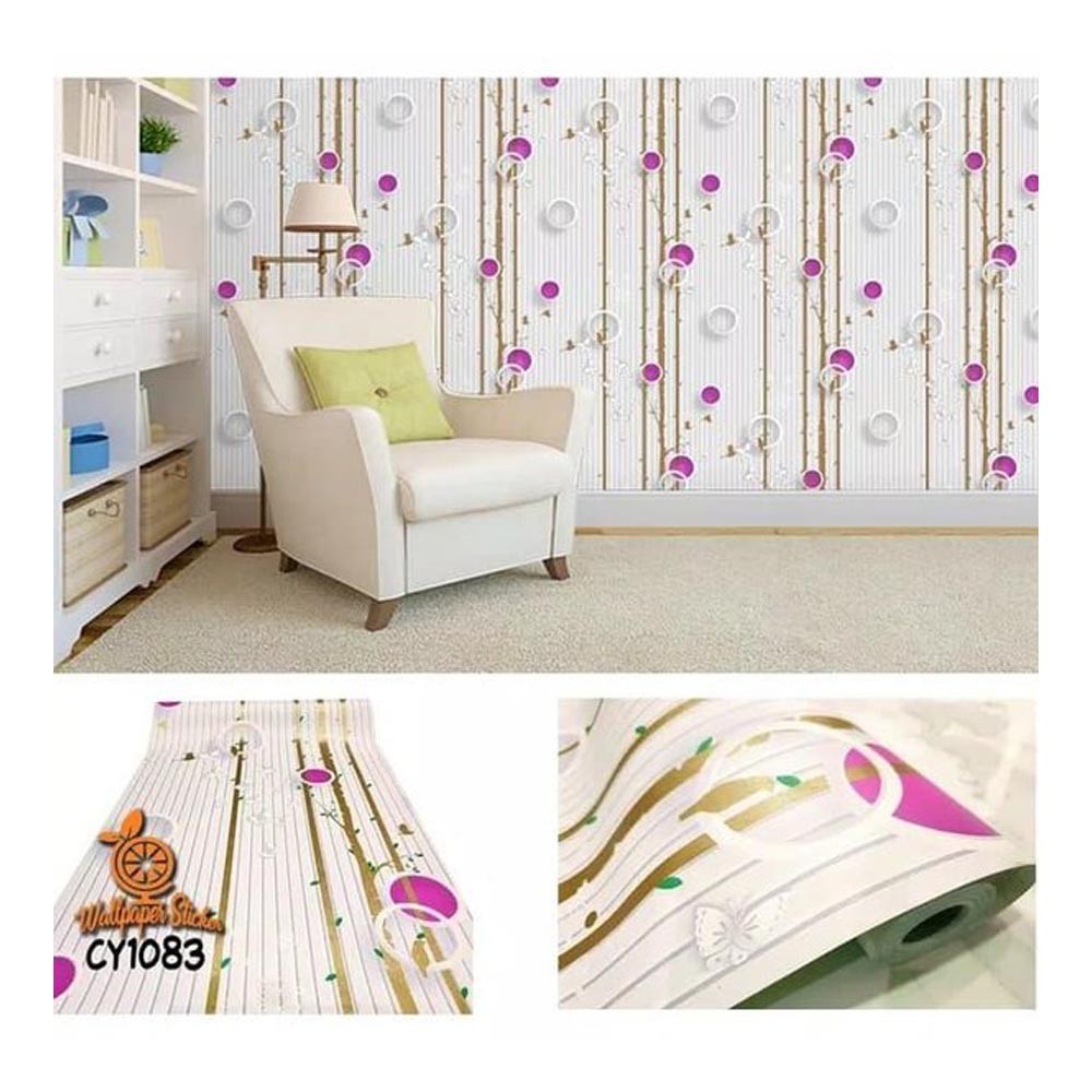 (COD) Gudang Wallpaper Sticker Dinding kamar anti air Murah Dan Terbaik Motif Polkadot Ungu Bahan PVC Premium (SUDAH ADA LEM)