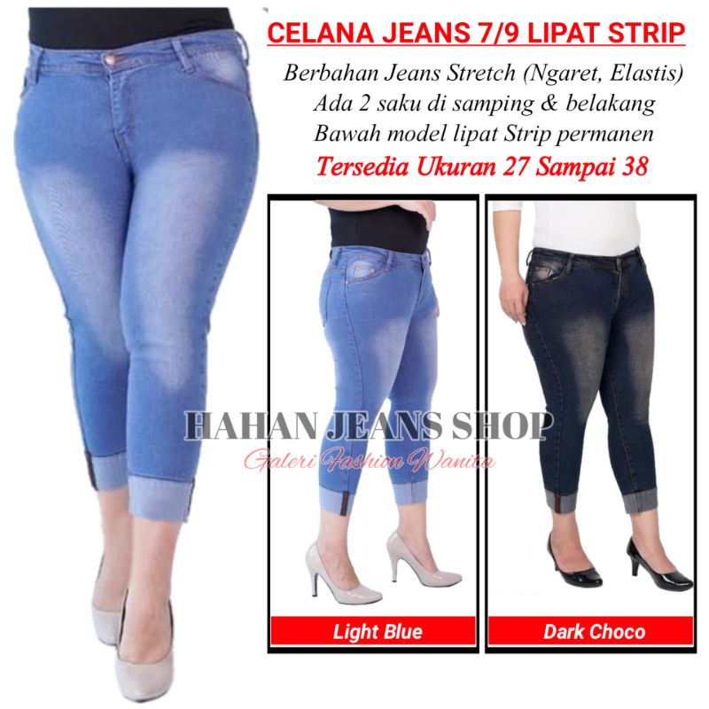 Celana Jeans Stretch Wanita 7/9 Pinggang Kancing Celana Jins Tanggung Cewek Remaja Atau Perempuan De