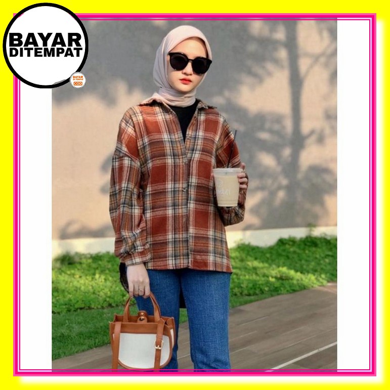 Baju Kameja Wanita Import Korea Hem Cewek Lengan Panjang Kekinian Atas Berlin Flanel Shirt / Flanel 