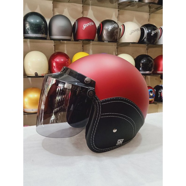 AIZO Semi Kulit Helm Bogo Warna Merah Maroon Doff Berlabel SNI COD Free Packing Kardus + Bubble Wrap