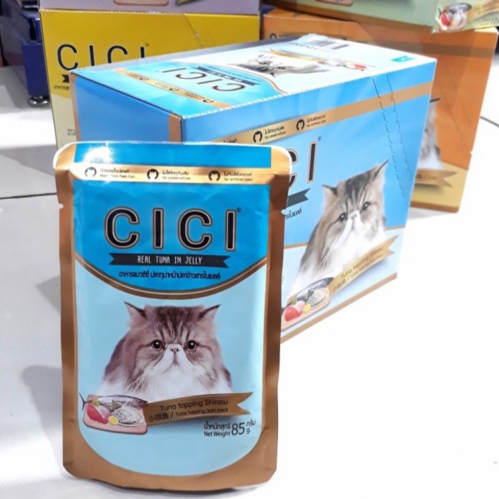 Cici Pouch Adult Tuna Topping Shirasu 85gr - Makanan Basah Kucing