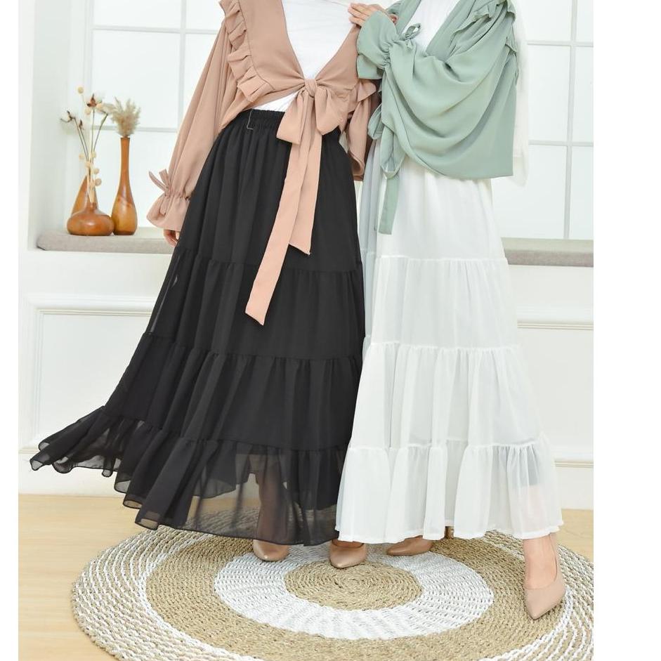 ➲ HILMA SKIRT / rok wanita hitam putih kekinian / rok rempel polos ✽