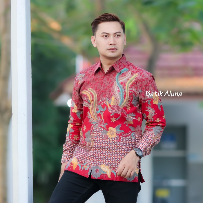 Baju Batik Pria Premium Lengan Panjang Modern Full Furing Slimfit Batik Solo Katun Prima Hem Batik Pria Aluna Reguler atasan kekinian slim fit modern jumbo cowok bahan katun terbaru mewah Couple dewasa mens jumbo Lengan Panjang