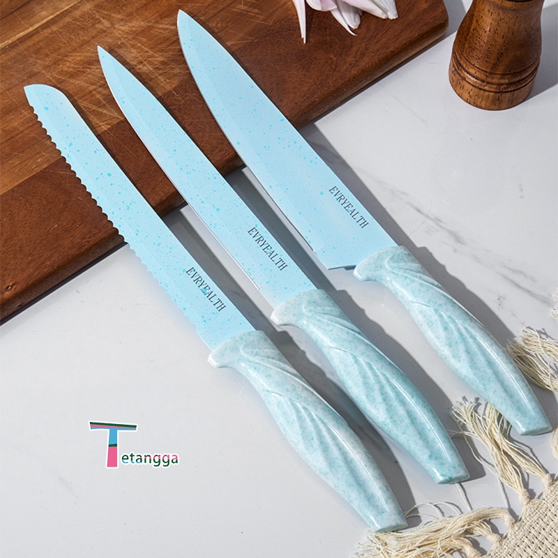 Set Pisau Daging Premium  6 in 1 Set Knife Hadiah Pisau Set Baja Karbon Pisau Logam Keramik Ceramic Peeler