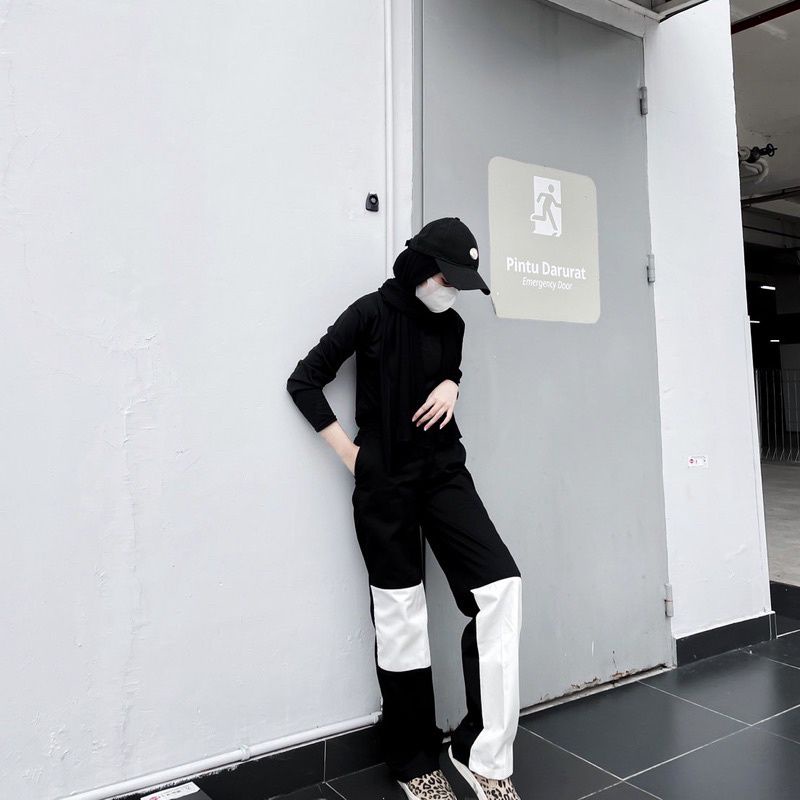 Celana Baggy Monokrom Celana Wanita Kekinian Korean Style Celana Wanita