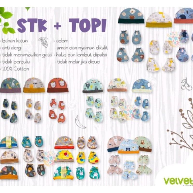 1 PCS Velvet Sarung Tangan dan Kaki+Topi Bayi