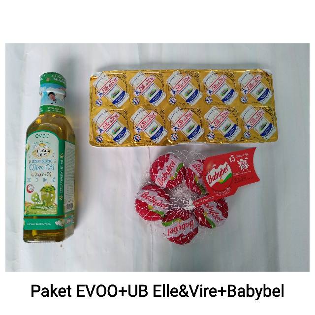 Paket Hemat MPASi Evoo Casa di Oliva dan UB Elle Vire Anchor Unsalted butter + keju kiri dan babybel