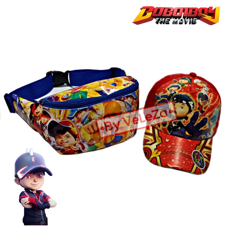 waistbag anak laki-laki karakter Boboiboy 2in1 - tas waistbag+ topi - tas anak