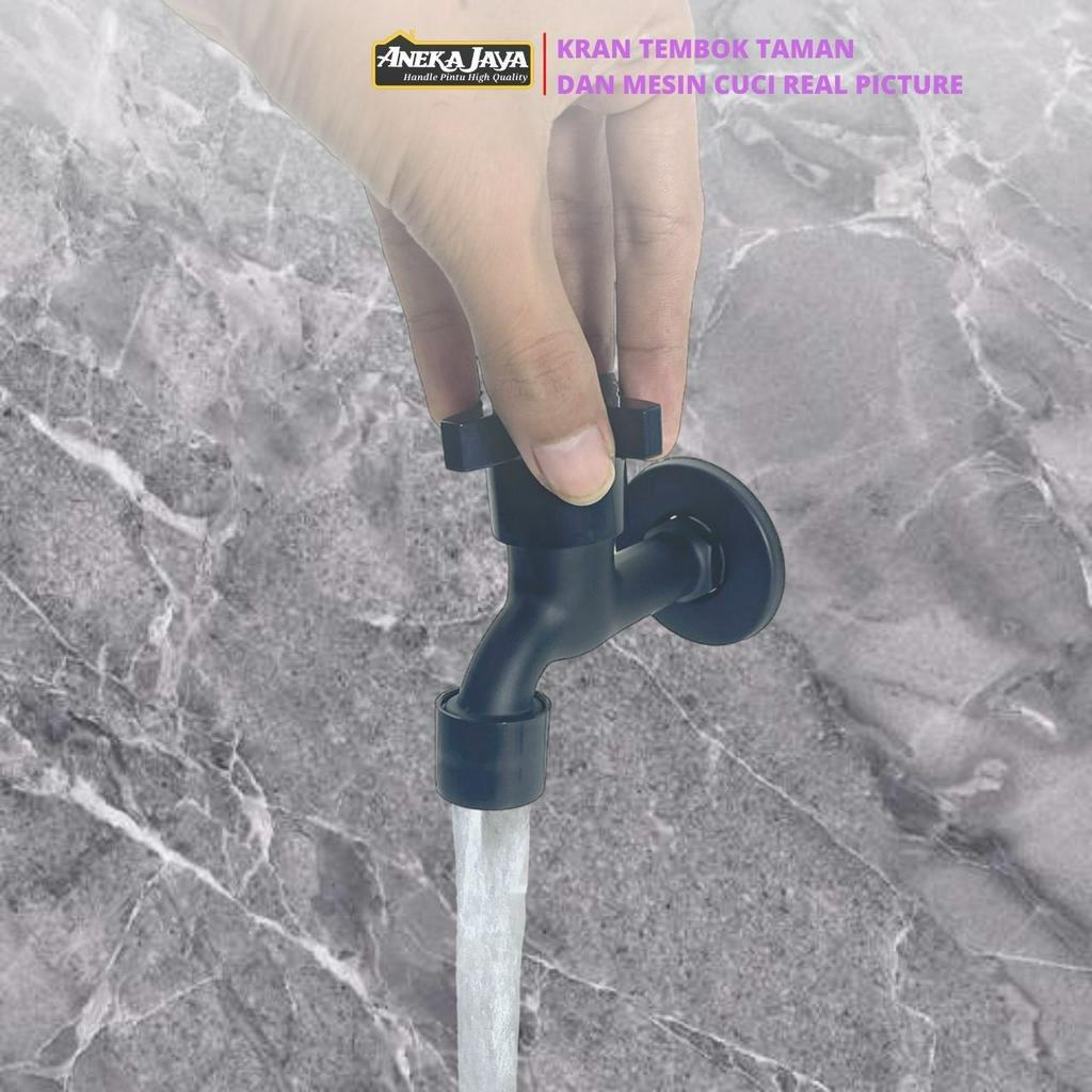 Kran Hitam Taman Tembok Drat 1/2 Inch Engkol Baling - Keran Air Mesin Cuci Kamar Mandi