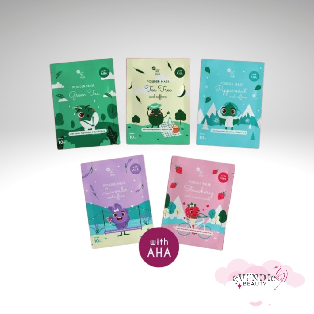 SYB POWDER MASK - BY SYB MASKER BUBUK green tea / lavender / peppermint / strawberry/ tea tree